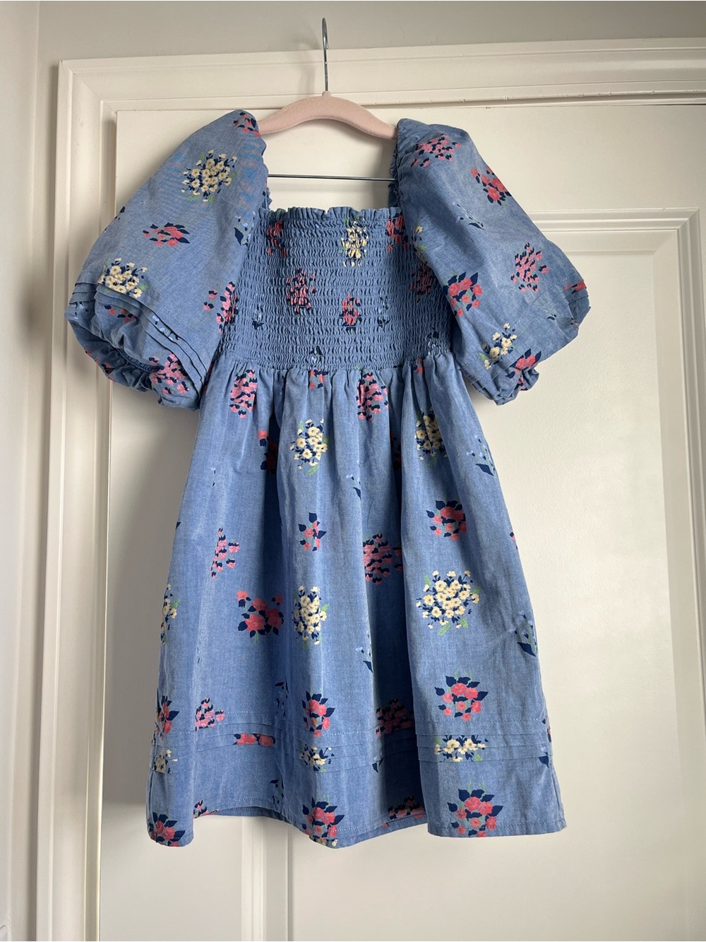 Janie and Jack Blue Floral Smocked Puff Sleeve Dress